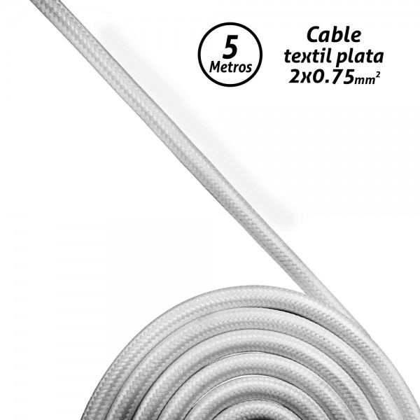 Cable textil 2x0,75 plata (Rollo 5 mts.)